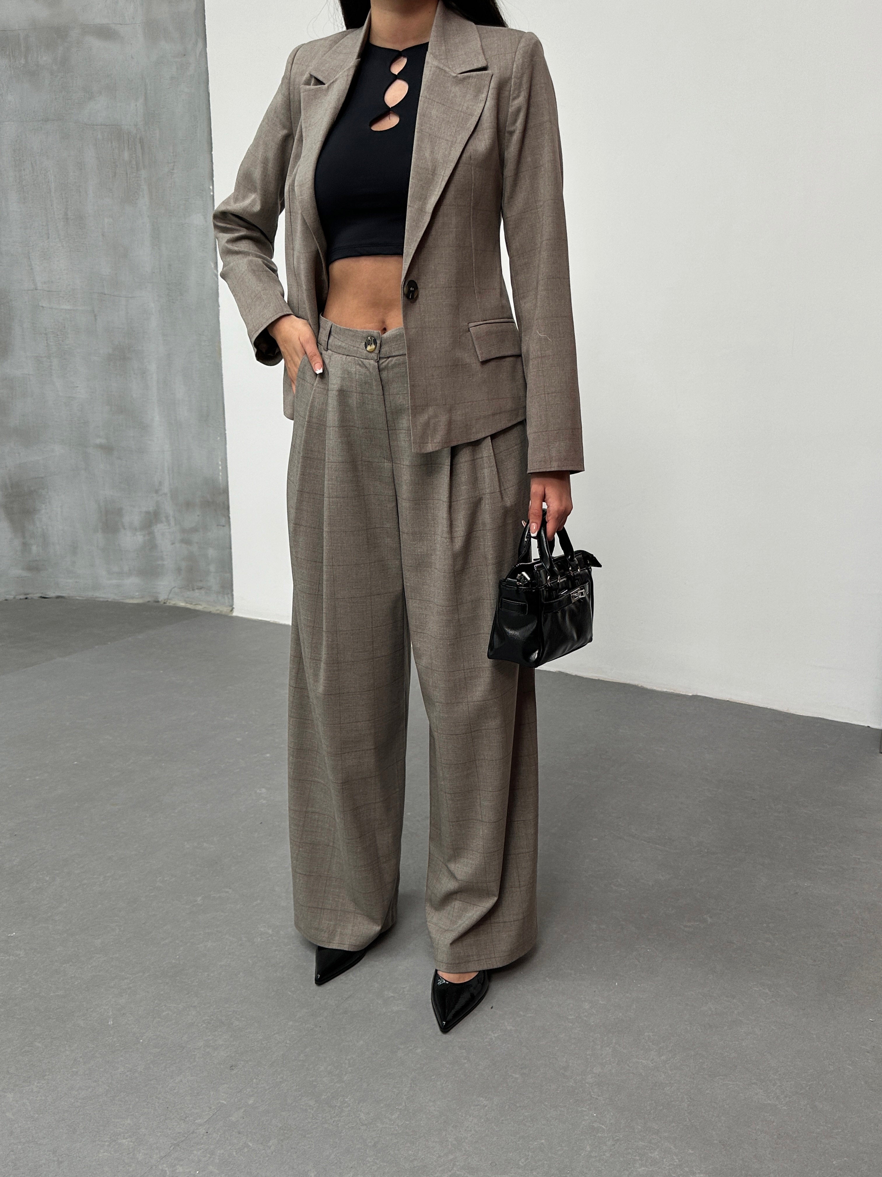 Ekose desenli astarlı blazer ceket