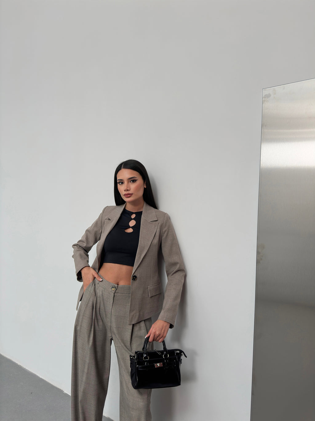 Ekose desenli astarlı blazer ceket