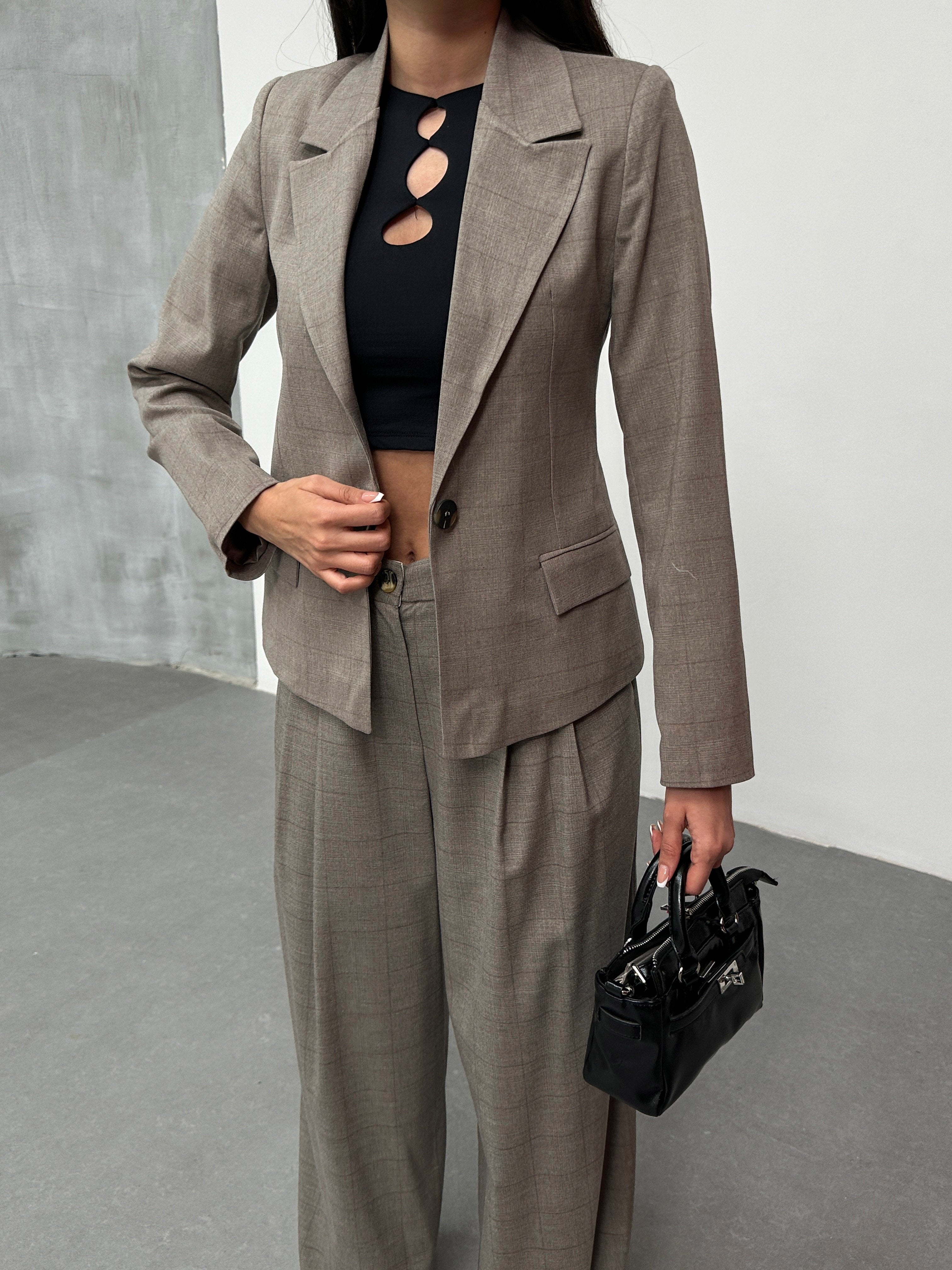 Ekose desenli astarlı blazer ceket